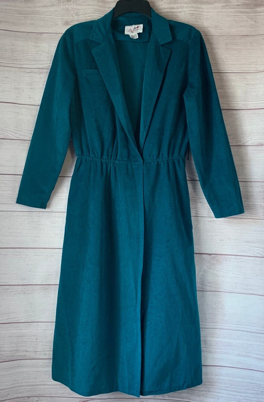 Vintage Caron Chicago Teal Duster Robe Housecoat Long Sleeve Single Snap Closure